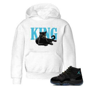 Sneaker match tees – Sneaker Tees To Match Air Jordan 11 Gamma Shoes – King Black Cat Kids T-Shirt White 1