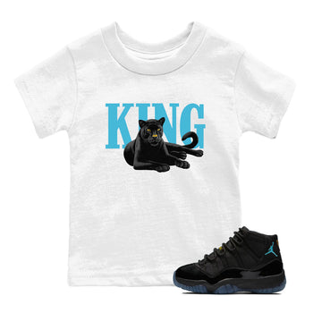 Sneaker match tees – Sneaker Tees To Match Air Jordan 11 Gamma Shoes – King Black Cat Kids T-Shirt White 1