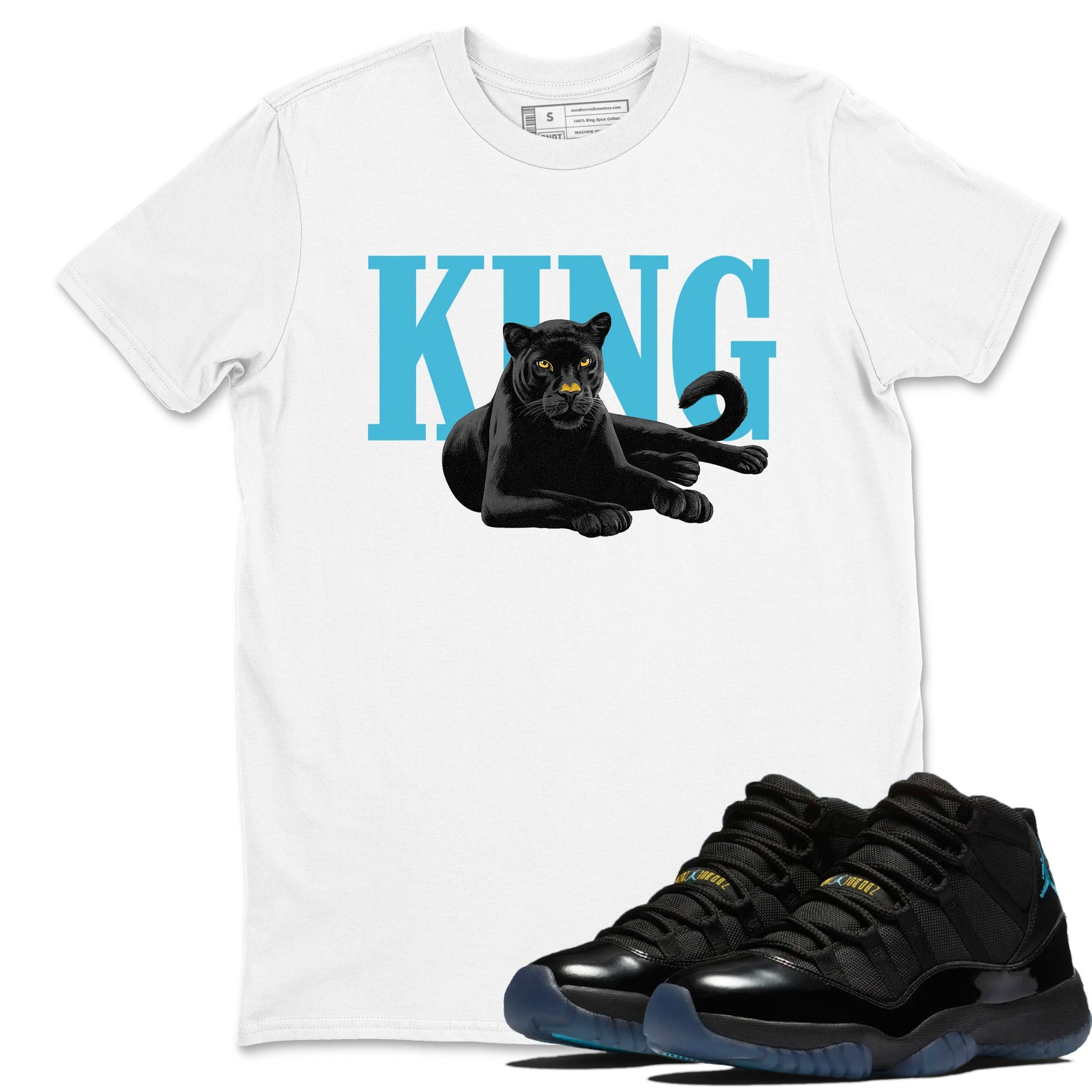 Sneaker match tees – Sneaker Tees To Match Air Jordan 11 Gamma Shoes – King Black Cat Tee White 1