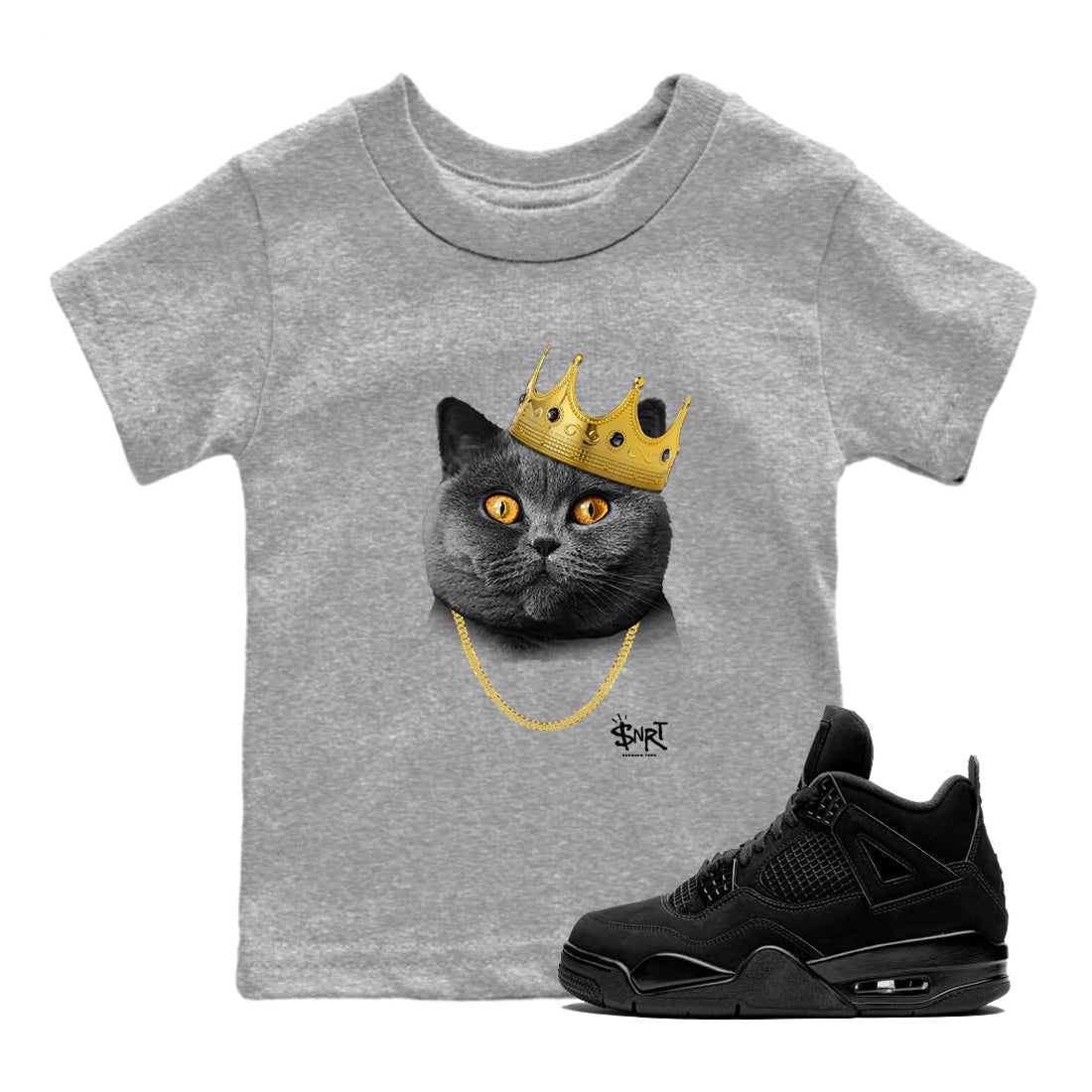 4s Black Cat shirts to match jordans King Black Cat sneaker match tees Air Jordan 4 Black Cat match shoes to clothes SNRT Sneaker Tees Youth Baby Heather Grey 1 tee