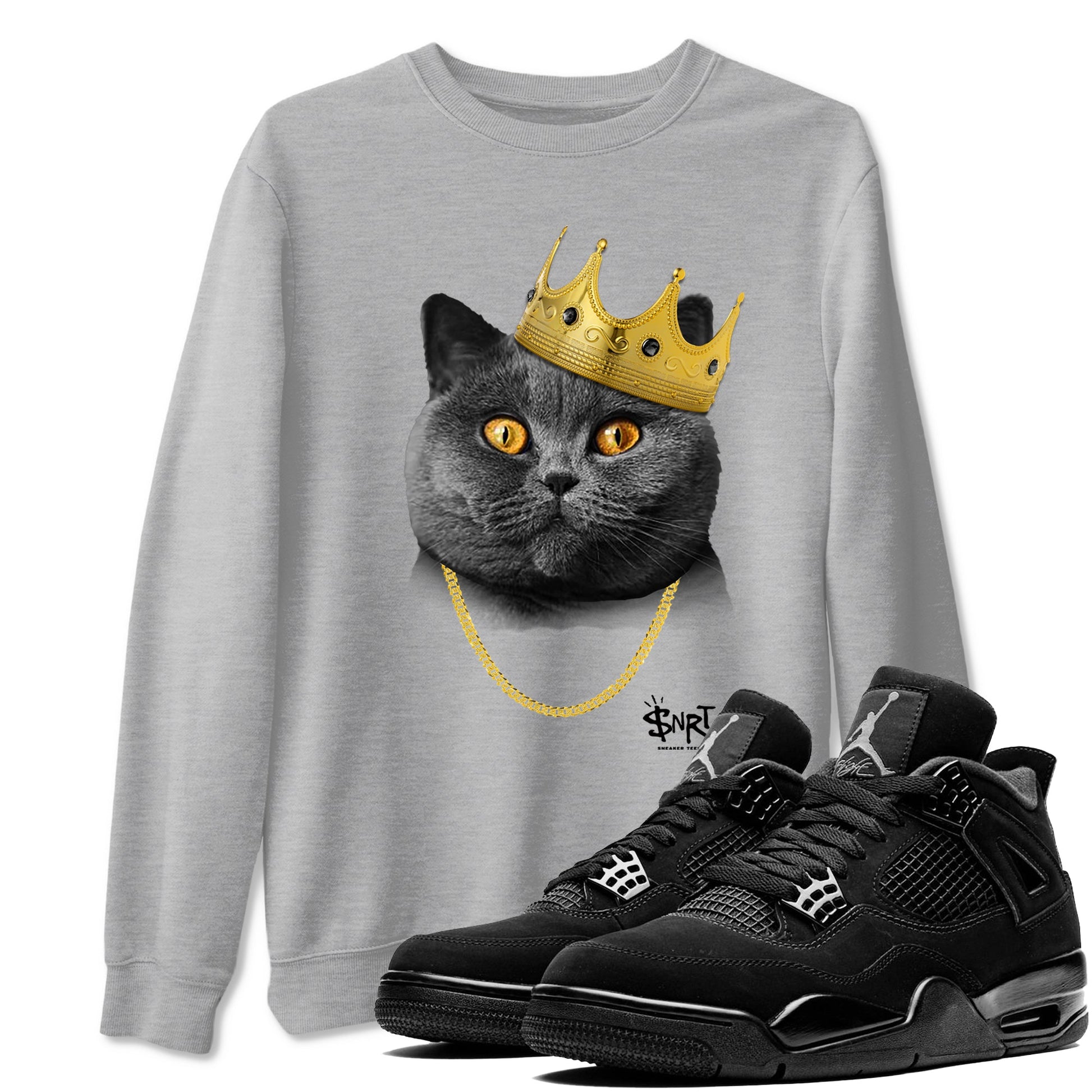 4s Black Cat shirts to match jordans King Black Cat sneaker match tees Air Jordan 4 Black Cat match shoes to clothes SNRT Sneaker Tees unisex cotton Heather Grey 1 shirts