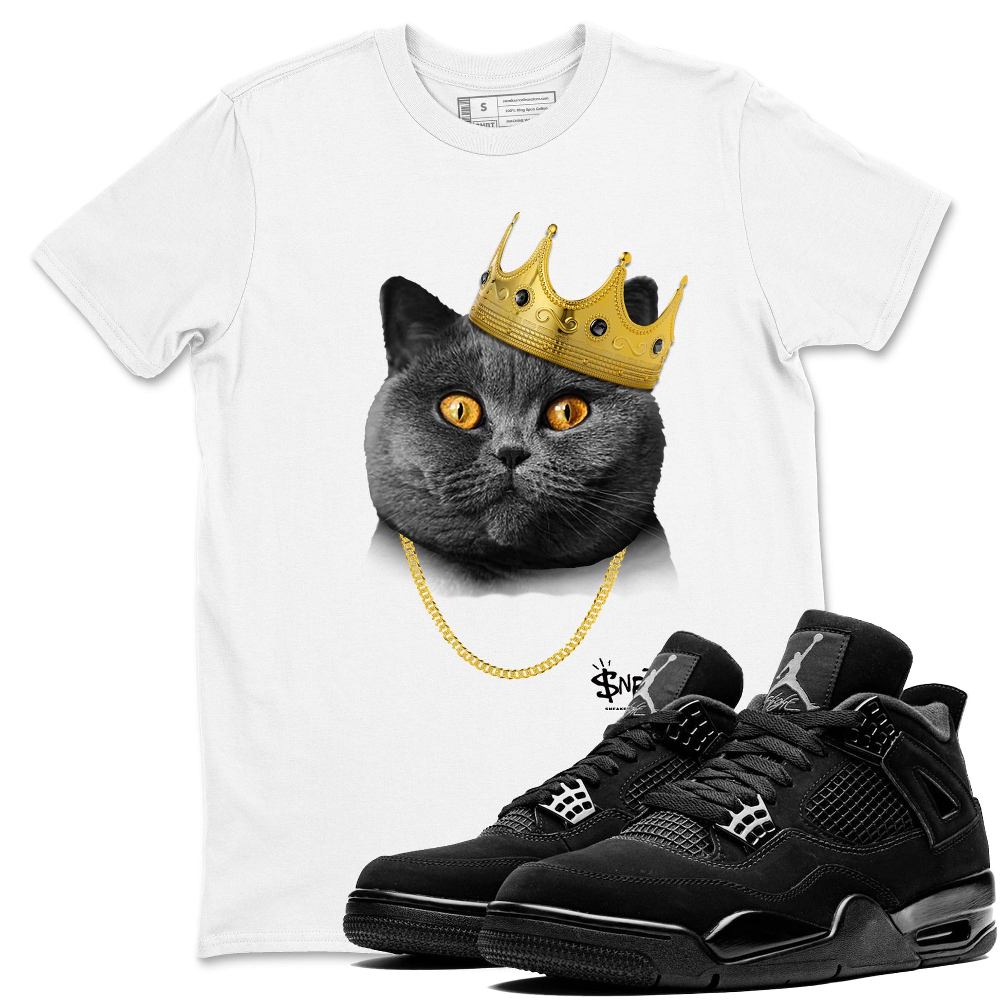 4s Black Cat shirts to match jordans King Black Cat sneaker match tees Air Jordan 4 Black Cat match shoes to clothes SNRT Sneaker Tees unisex cotton White 1 shirts