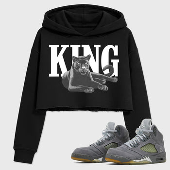 Sneaker outfits graphic tee – Sneaker Tees To Match Air Jordan 5 Wolf Grey Sneakers – King Black Cat Crop T-Shirt Black 1