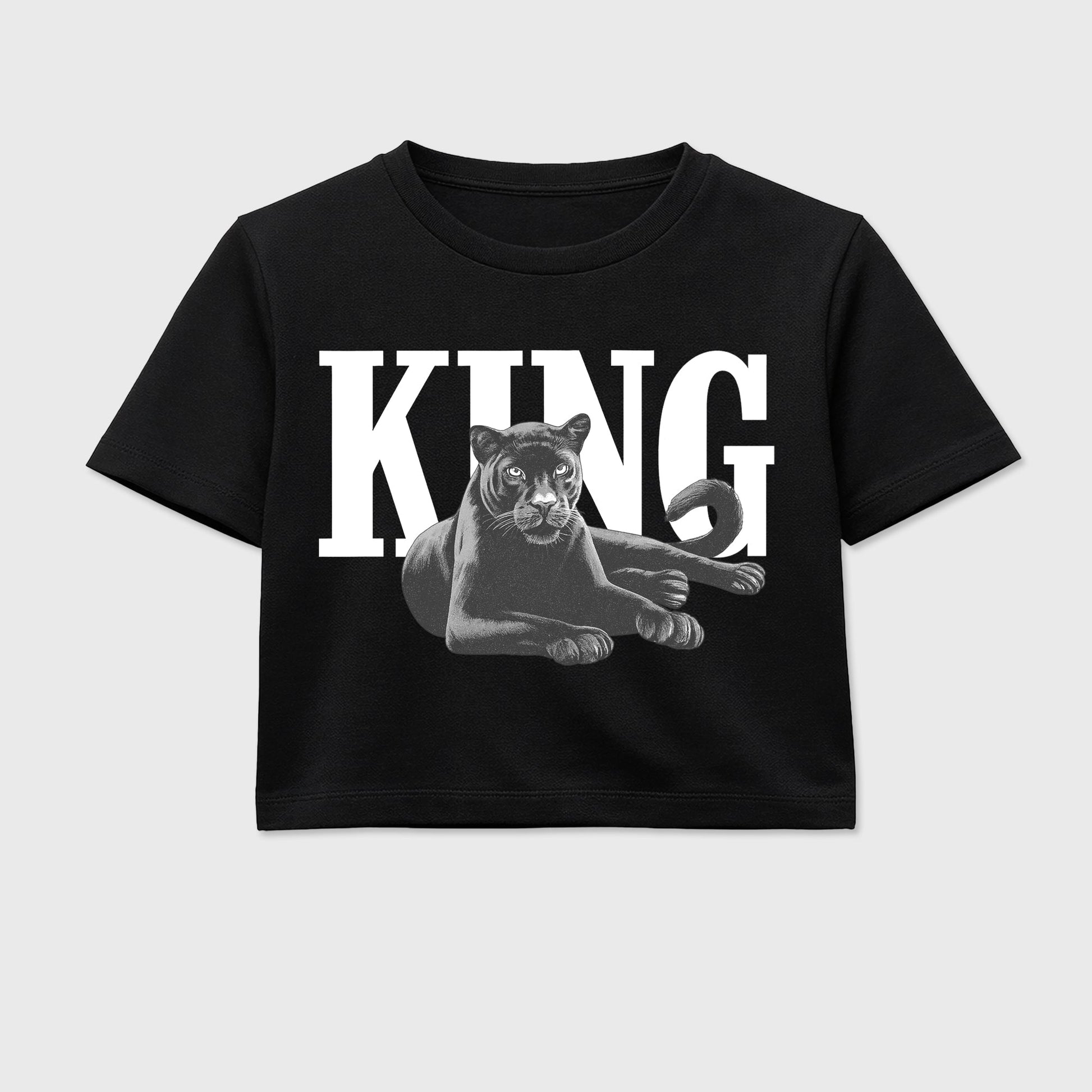 Sneaker outfits graphic tee – Sneaker Tees To Match Air Jordan 5 Wolf Grey Sneakers – King Black Cat Crop T-Shirt Black 2