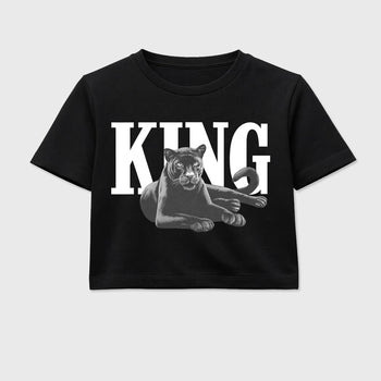 Sneaker outfits graphic tee – Sneaker Tees To Match Air Jordan 5 Wolf Grey Sneakers – King Black Cat Crop T-Shirt Black 2