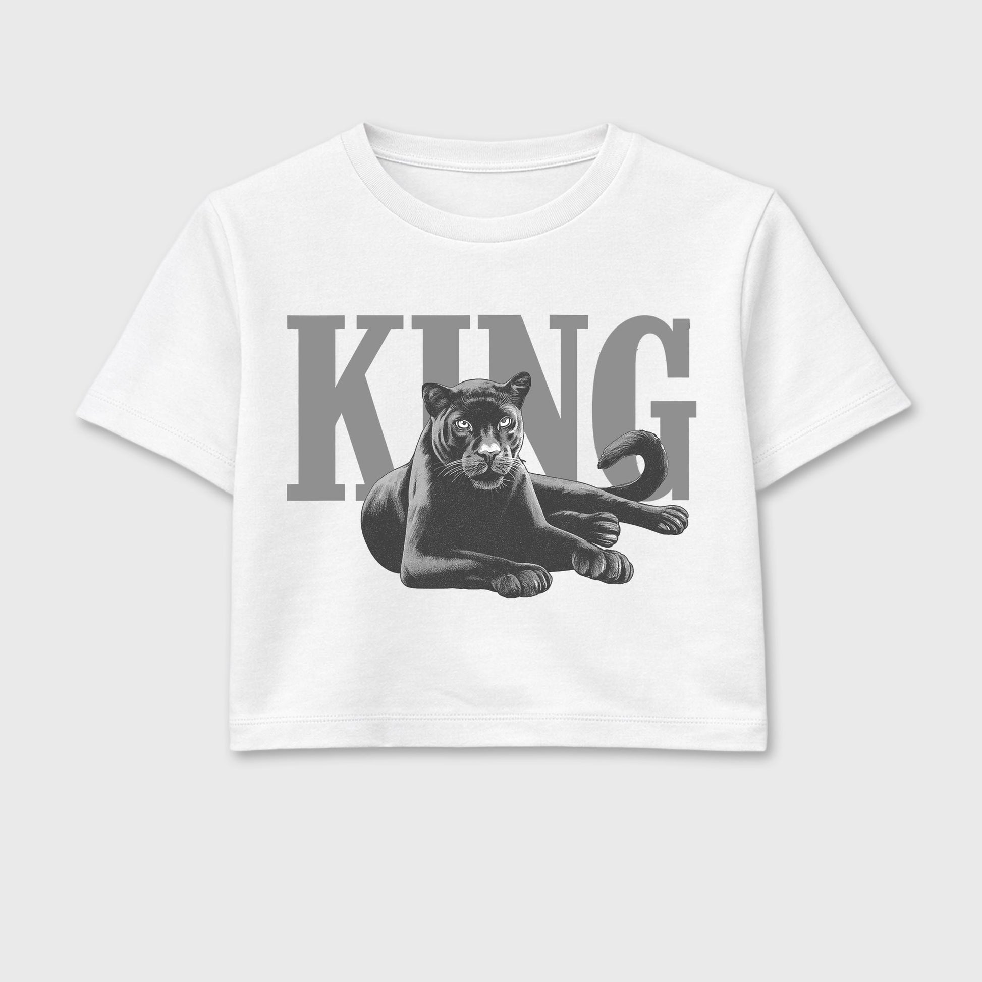 Sneaker outfits graphic tee – Sneaker Tees To Match Air Jordan 5 Wolf Grey Sneakers – King Black Cat Crop T-Shirt White 2
