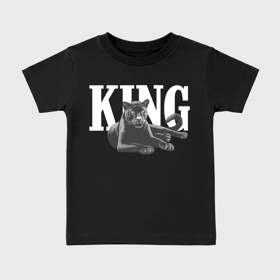 Sneaker outfits graphic tee – Sneaker Tees To Match Air Jordan 5 Wolf Grey Sneakers – King Black Cat Kids T-Shirt Black 2
