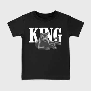 Sneaker outfits graphic tee – Sneaker Tees To Match Air Jordan 5 Wolf Grey Sneakers – King Black Cat Kids T-Shirt Black 2