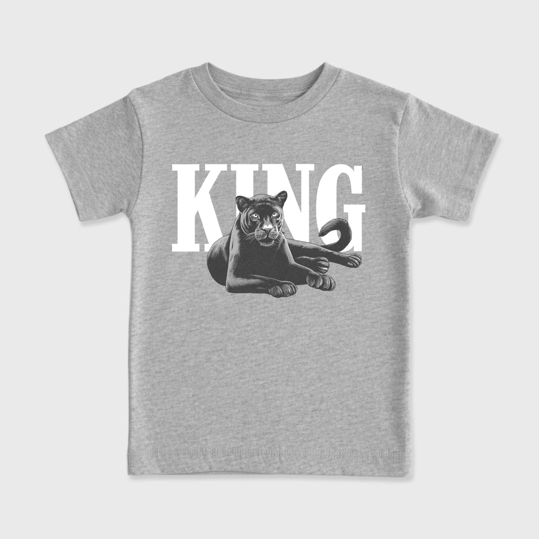 Sneaker outfits graphic tee – Sneaker Tees To Match Air Jordan 5 Wolf Grey Sneakers – King Black Cat Kids T-Shirt Heather Grey 2
