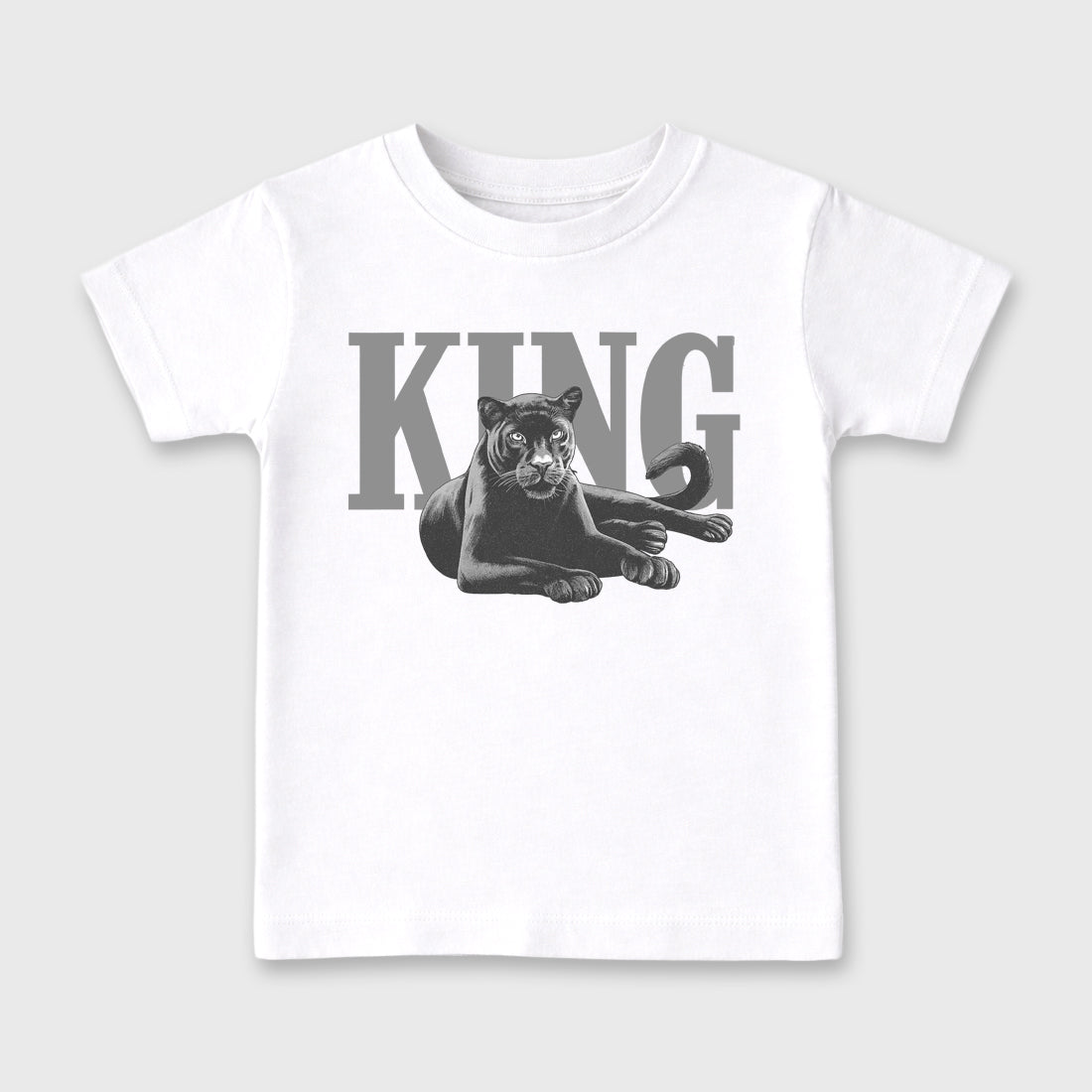 Sneaker outfits graphic tee – Sneaker Tees To Match Air Jordan 5 Wolf Grey Sneakers – King Black Cat Kids T-Shirt White 2