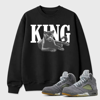 Sneaker outfits graphic tee – Sneaker Tees To Match Air Jordan 5 Wolf Grey Sneakers – King Black Cat Tee Black 1