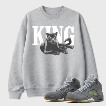 Sneaker outfits graphic tee – Sneaker Tees To Match Air Jordan 5 Wolf Grey Sneakers – King Black Cat Tee Heather Grey 1