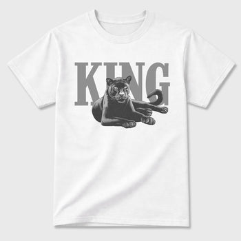 Sneaker outfits graphic tee – Sneaker Tees To Match Air Jordan 5 Wolf Grey Sneakers – King Black Cat Tee White 2