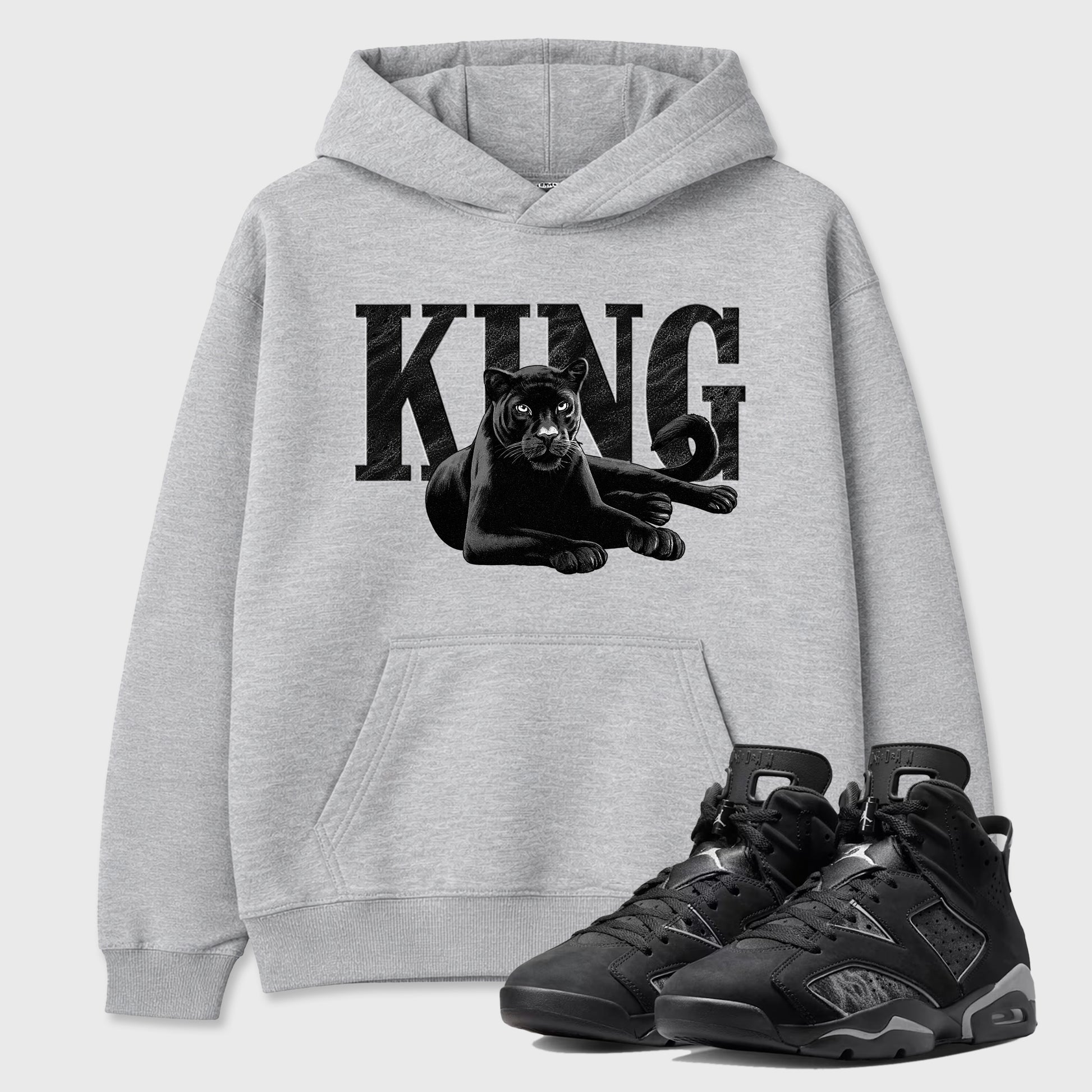 Sneaker match tees – Sneaker Tees To Match Air Jordan 6 Cap and Gown Shoes – King Black Cat Tee Heather Grey 1