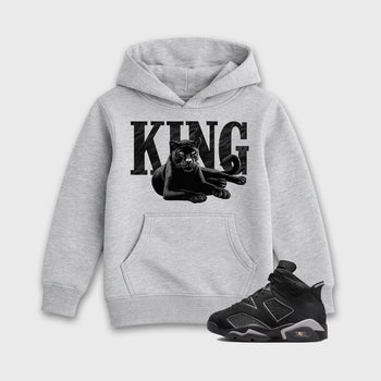 Sneaker match tees – Sneaker Tees To Match Air Jordan 6 Cap and Gown Shoes – King Black Cat Kids T-Shirt Heather Grey 1