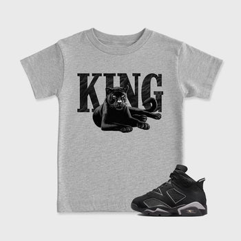 Sneaker match tees – Sneaker Tees To Match Air Jordan 6 Cap and Gown Shoes – King Black Cat Kids T-Shirt Heather Grey 1