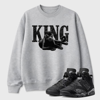 Sneaker match tees – Sneaker Tees To Match Air Jordan 6 Cap and Gown Shoes – King Black Cat Tee Heather Grey 1