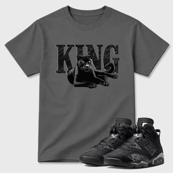Sneaker match tees – Sneaker Tees To Match Air Jordan 6 Cap and Gown Shoes – King Black Cat Tee Cool Grey 1