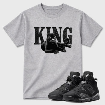 Sneaker match tees – Sneaker Tees To Match Air Jordan 6 Cap and Gown Shoes – King Black Cat Tee Heather Grey 1