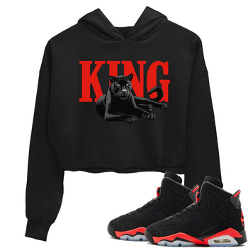 Perfect Valentine's Day Gifts graphic tee  – Sneaker Tees To Match Air Jordan 6 Reverse Infrared – King Black Cat Crop T-Shirt Black 1