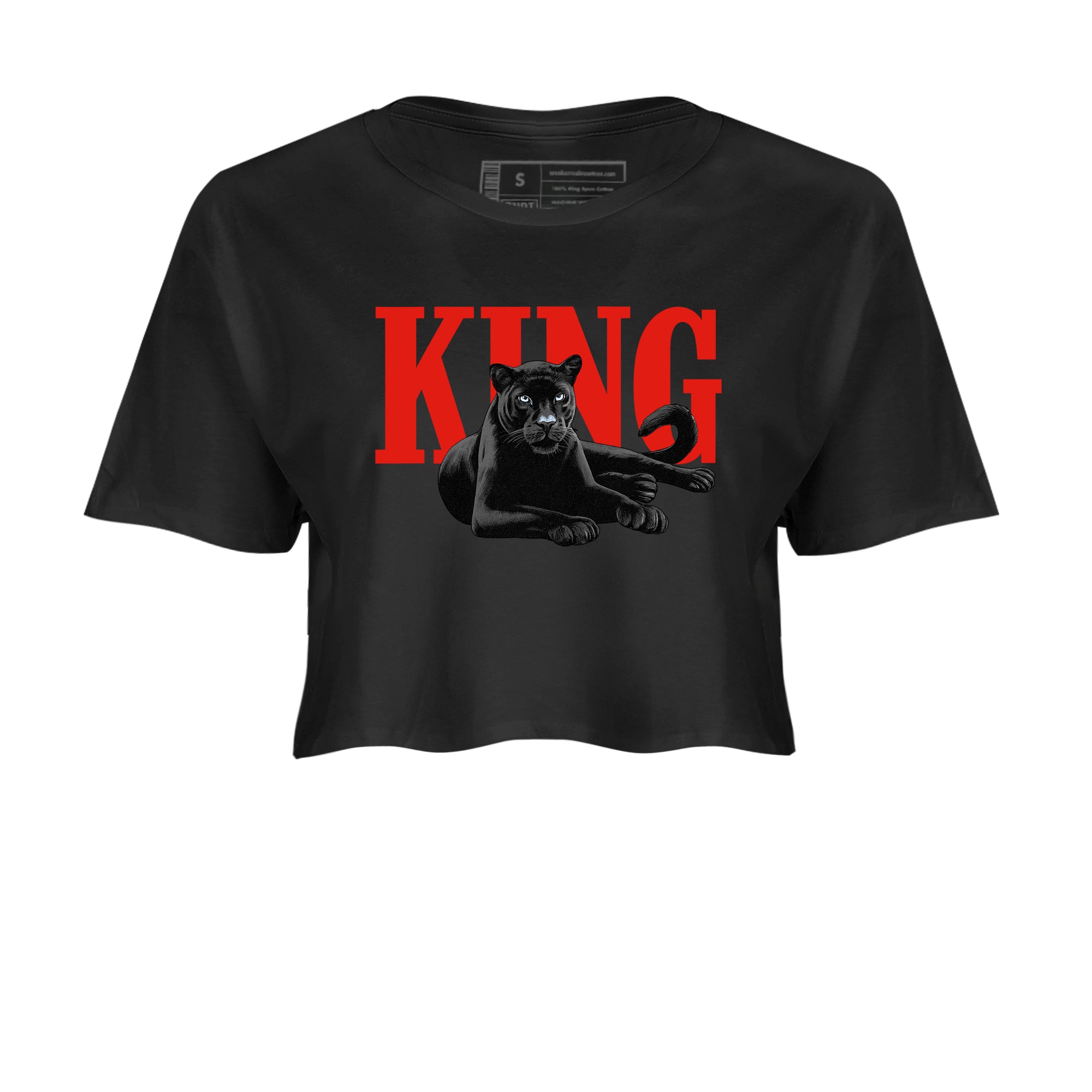 Perfect Valentine's Day Gifts graphic tee  – Sneaker Tees To Match Air Jordan 6 Reverse Infrared – King Black Cat Crop T-Shirt Black 2