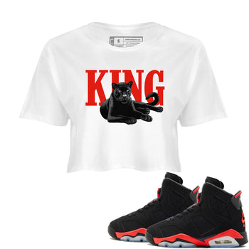 Perfect Valentine's Day Gifts graphic tee  – Sneaker Tees To Match Air Jordan 6 Reverse Infrared – King Black Cat Crop T-Shirt White 1