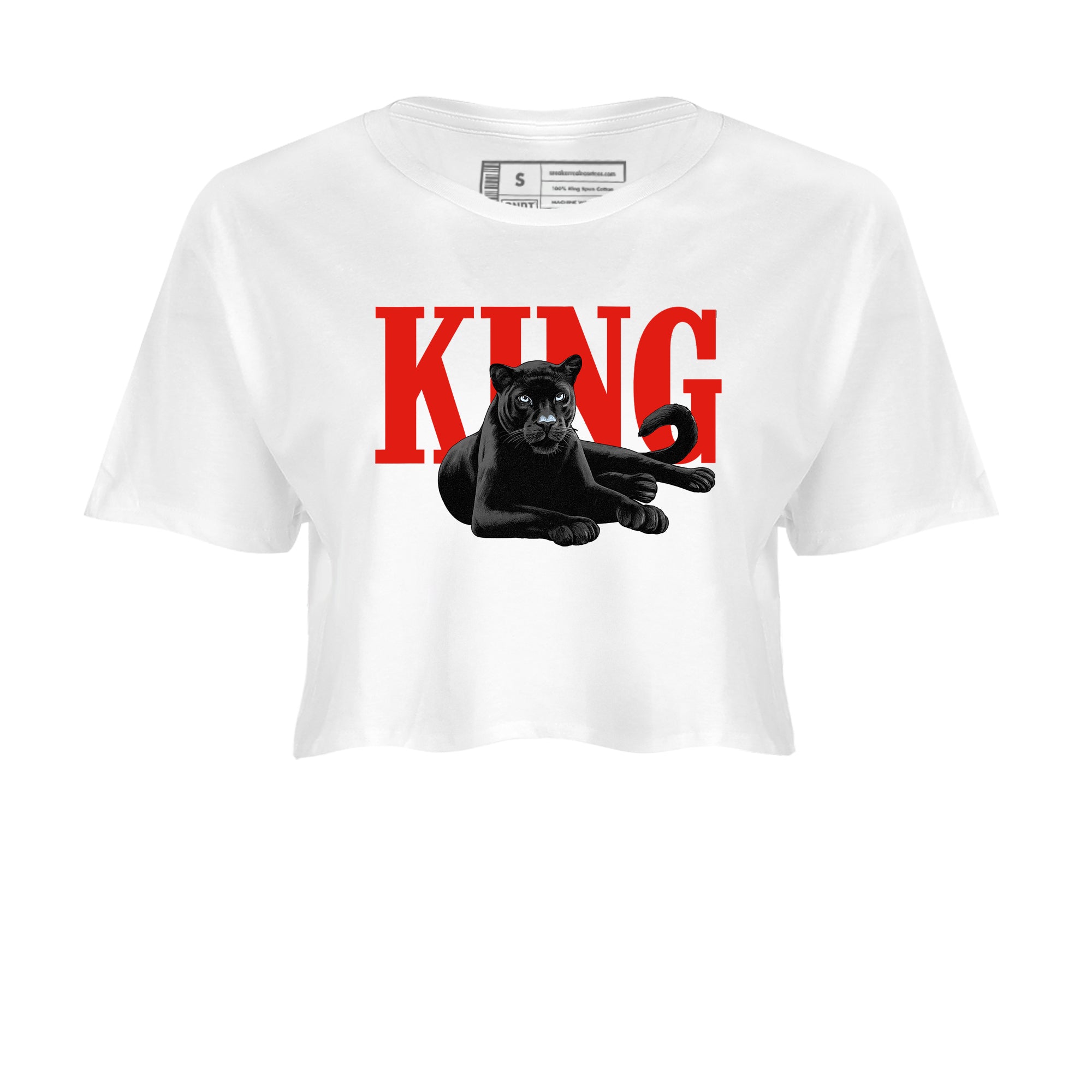 Perfect Valentine's Day Gifts graphic tee  – Sneaker Tees To Match Air Jordan 6 Reverse Infrared – King Black Cat Crop T-Shirt White 2