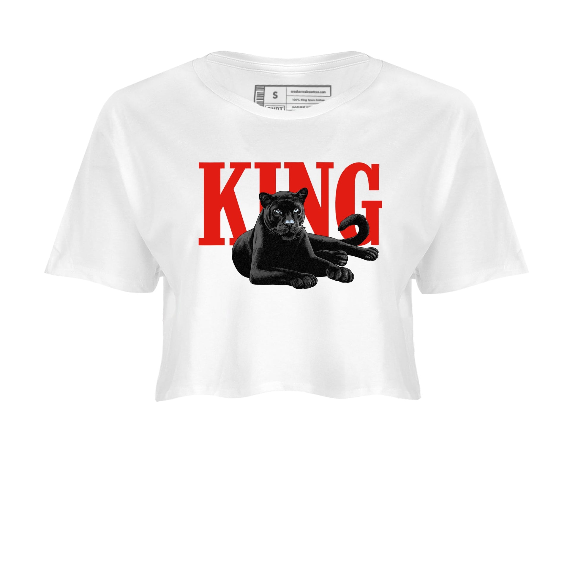 Perfect Valentine's Day Gifts graphic tee  – Sneaker Tees To Match Air Jordan 6 Reverse Infrared – King Black Cat Crop T-Shirt White 2