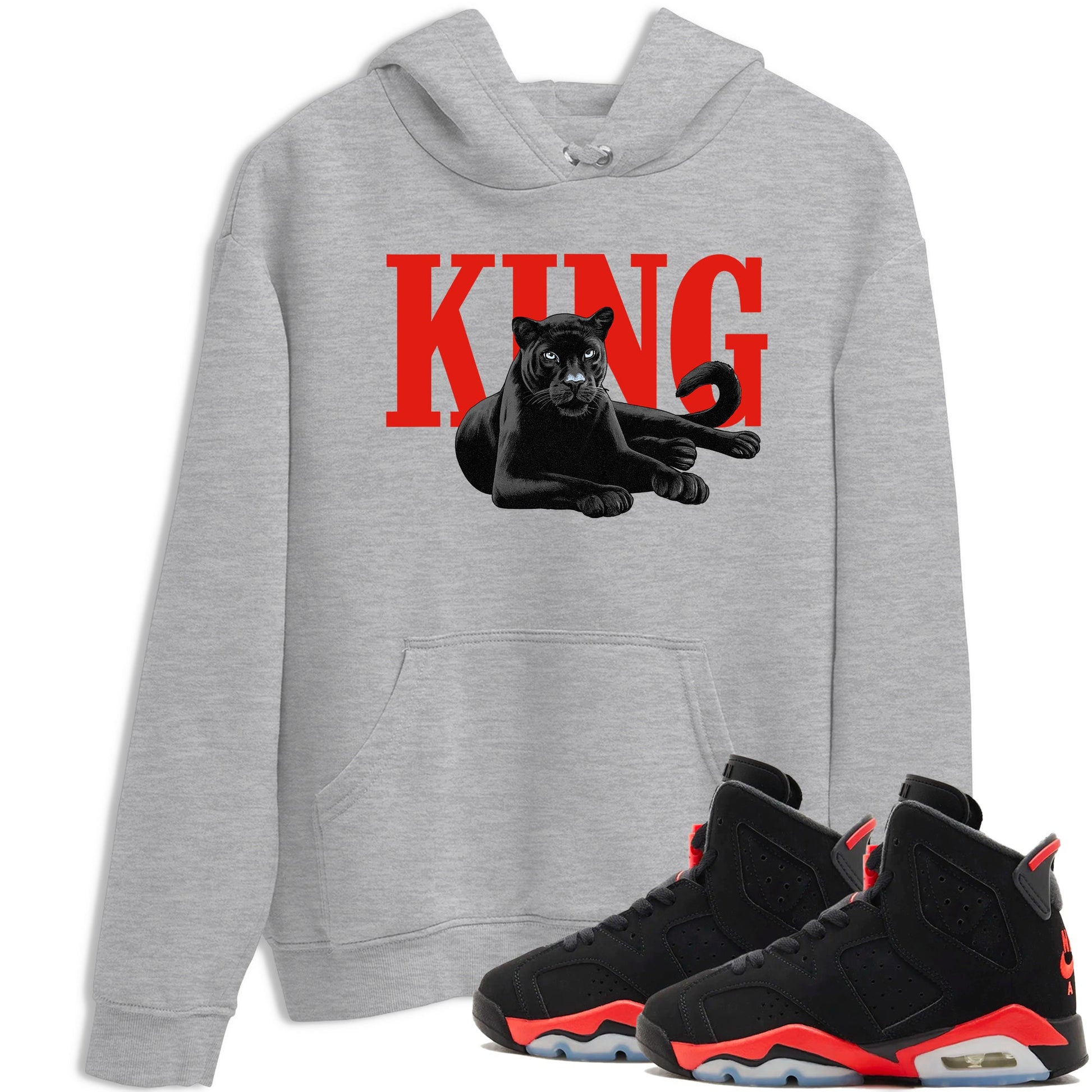Perfect Valentine's Day Gifts graphic tee  – Sneaker Tees To Match Air Jordan 6 Reverse Infrared – King Black Cat Tee Heather Grey 1