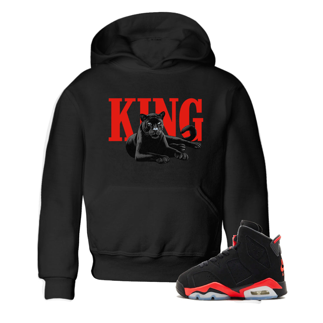 Perfect Valentine's Day Gifts graphic tee  – Sneaker Tees To Match Air Jordan 6 Reverse Infrared – King Black Cat Kids Graphic T-Shirt Black 1