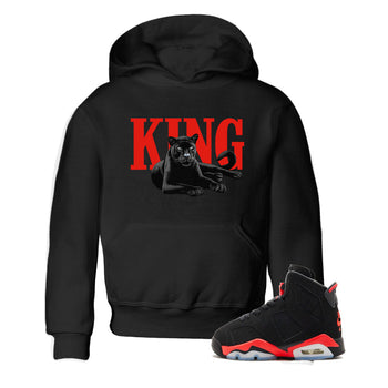 Perfect Valentine's Day Gifts graphic tee  – Sneaker Tees To Match Air Jordan 6 Reverse Infrared – King Black Cat Kids Graphic T-Shirt Black 1