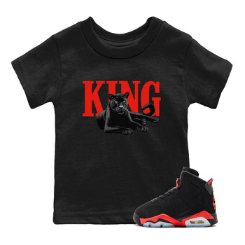 Perfect Valentine's Day Gifts graphic tee  – Sneaker Tees To Match Air Jordan 6 Reverse Infrared – King Black Cat Kids Graphic T-Shirt Black 1