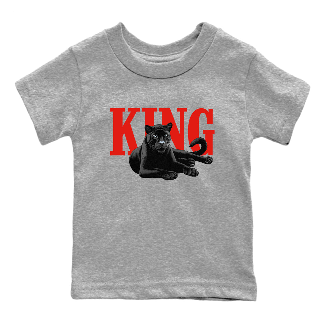 Perfect Valentine's Day Gifts graphic tee  – Sneaker Tees To Match Air Jordan 6 Reverse Infrared – King Black Cat Kids Graphic T-Shirt Heather Grey 2