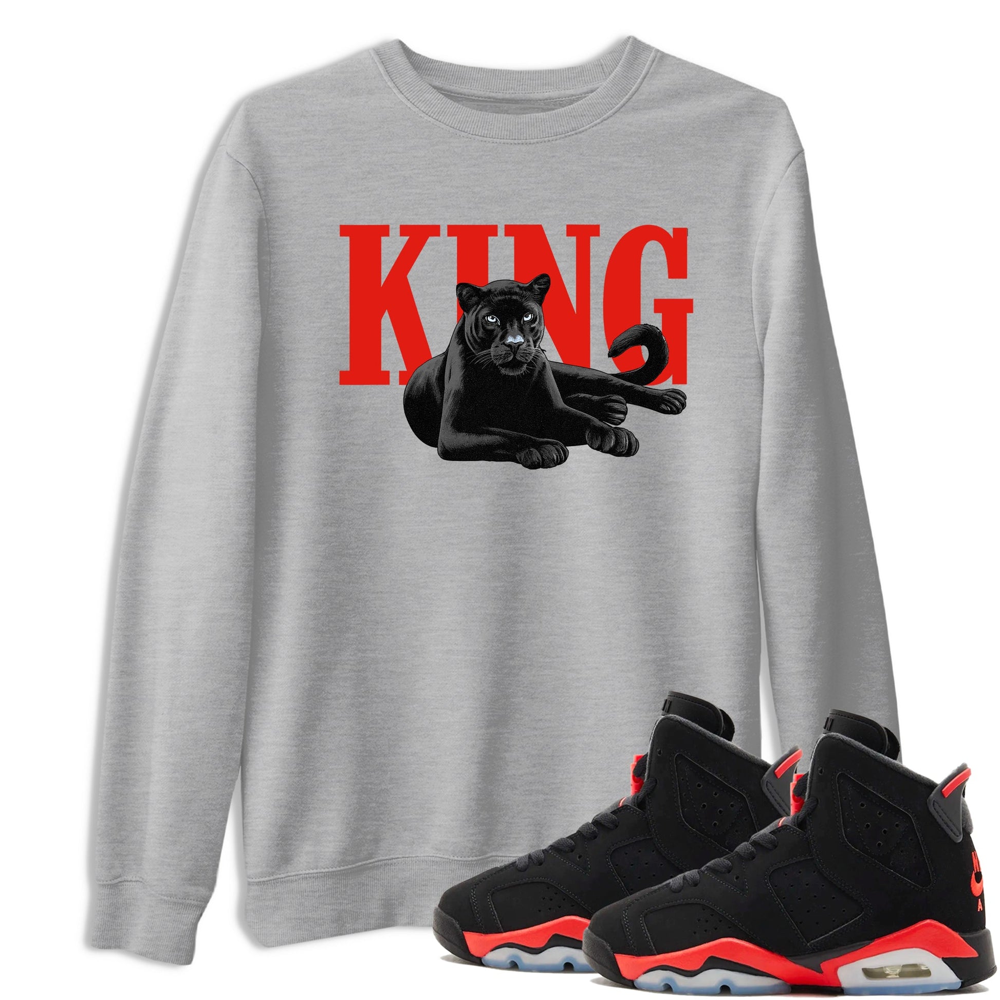 Perfect Valentine's Day Gifts graphic tee  – Sneaker Tees To Match Air Jordan 6 Reverse Infrared – King Black Cat Tee Heather Grey 1
