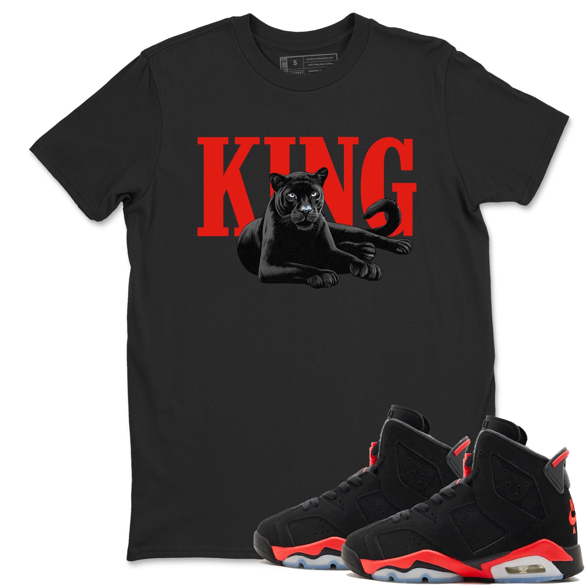 Perfect Valentine's Day Gifts graphic tee  – Sneaker Tees To Match Air Jordan 6 Reverse Infrared – King Black Cat Tee Black 1