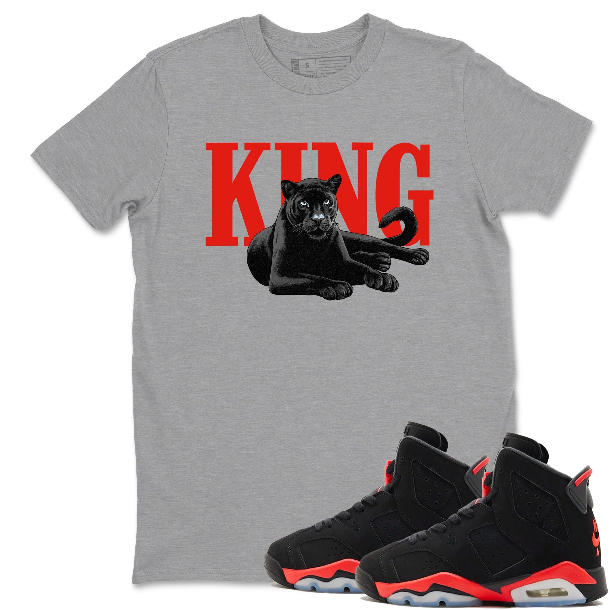 Perfect Valentine's Day Gifts graphic tee  – Sneaker Tees To Match Air Jordan 6 Reverse Infrared – King Black Cat Tee Heather Grey 1