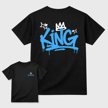 King Graffiti sneaker match t-shirt styled to complete your fit with the sneakers, front and Back Graphic Tee, shown in Black.