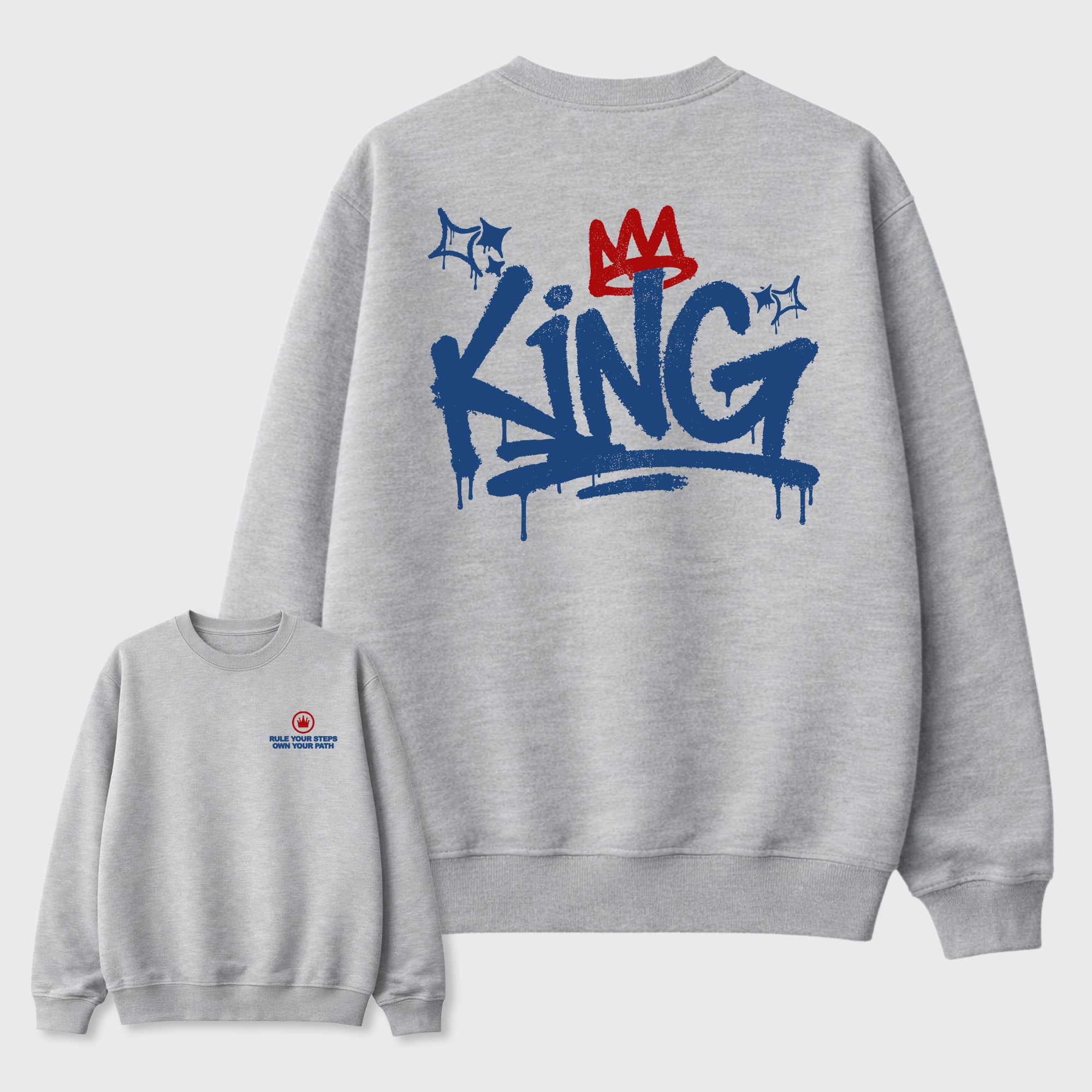 King Graffiti Graphic T-Shirt featuring original streetwear artwork designed to match the . Heather Grey Graphic Tee.