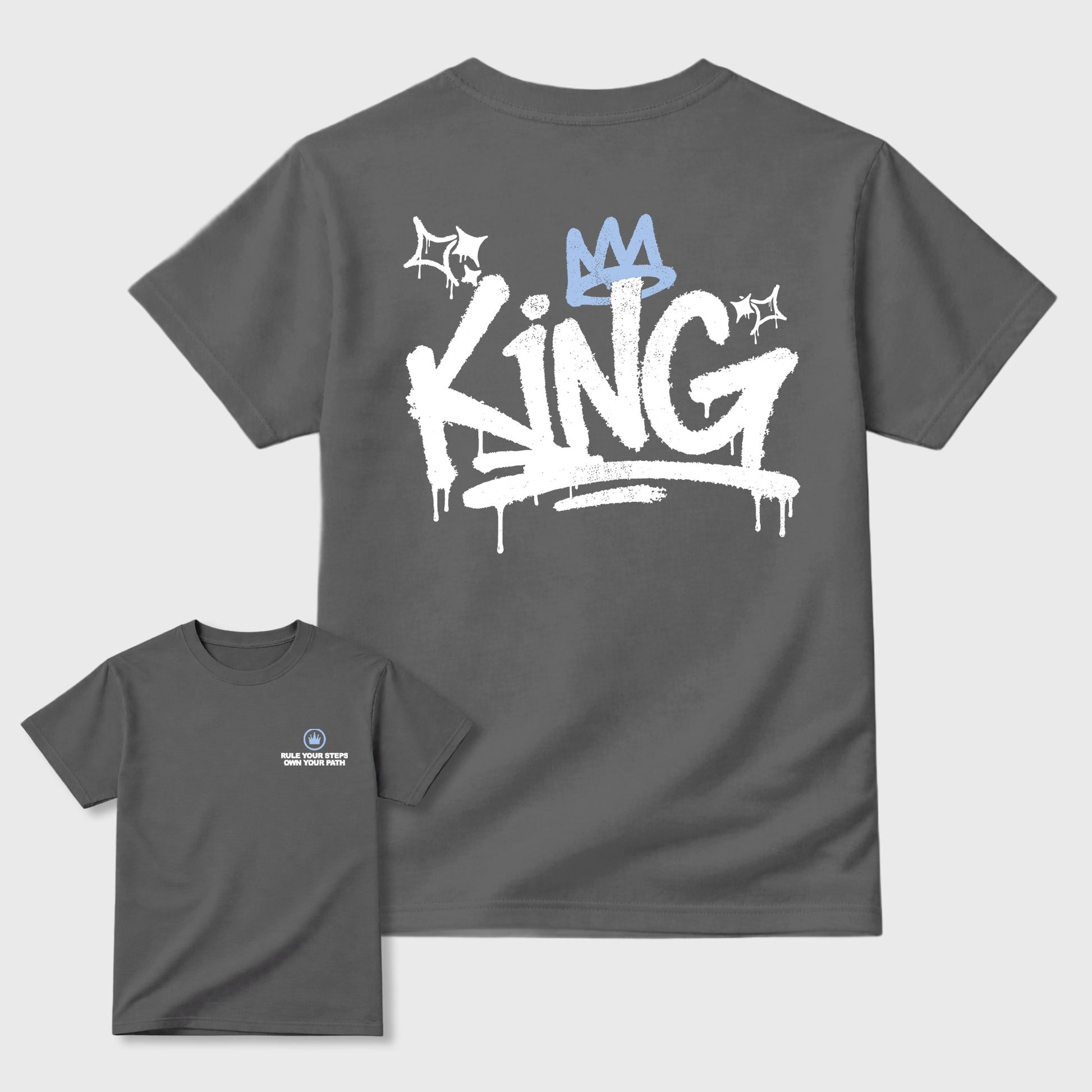king graffiti sneaker match t-shirt styled to complete your sneaker outfitwith the AJ5 White Metallic, shown in Cool Grey.