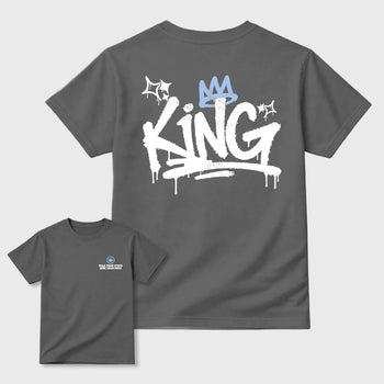 king graffiti sneaker match t-shirt styled to complete your sneaker outfitwith the AJ5 White Metallic, shown in Cool Grey.