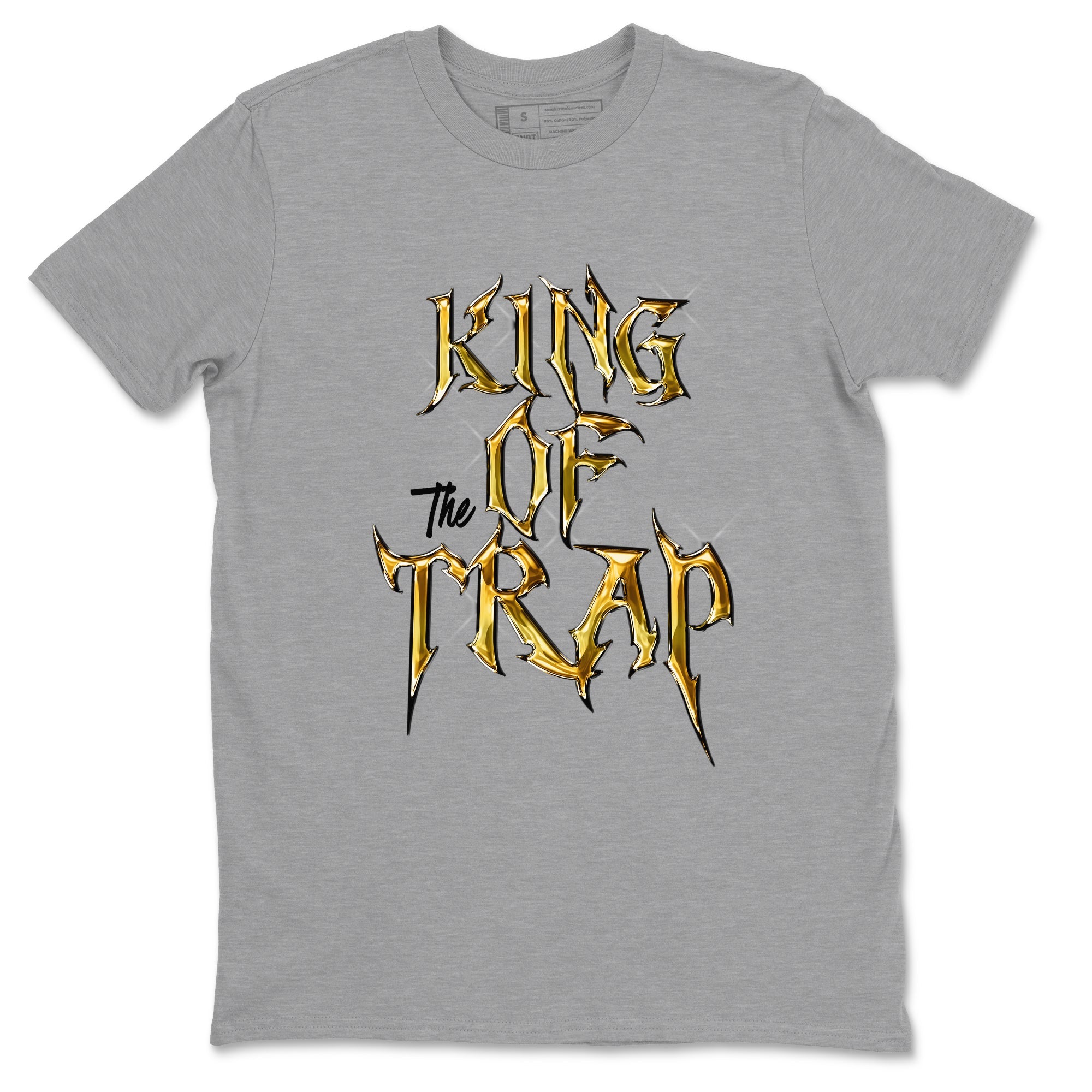 Air Jordan 1 High OG Black Metallic Gold shirts to match jordans King Of The Trap sneaker match tees Jordan 1 Black Metallic Gold SNRT Sneaker Tees streetwear brand Heather Grey 2 unisex cotton tee