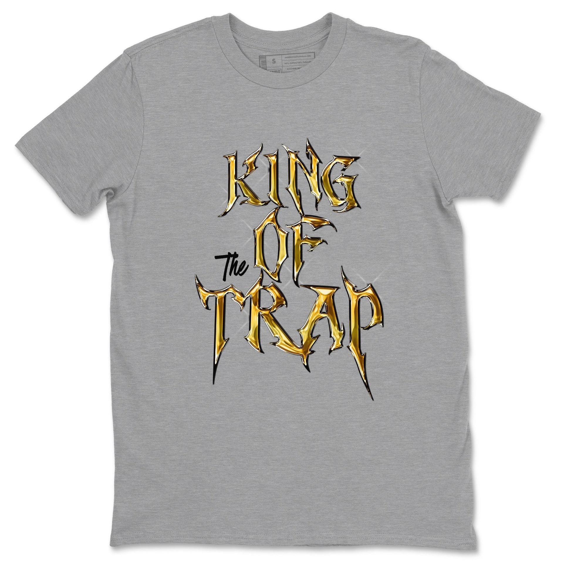 Air Jordan 1 High OG Black Metallic Gold shirts to match jordans King Of The Trap sneaker match tees Jordan 1 Black Metallic Gold SNRT Sneaker Tees streetwear brand Heather Grey 2 unisex cotton tee