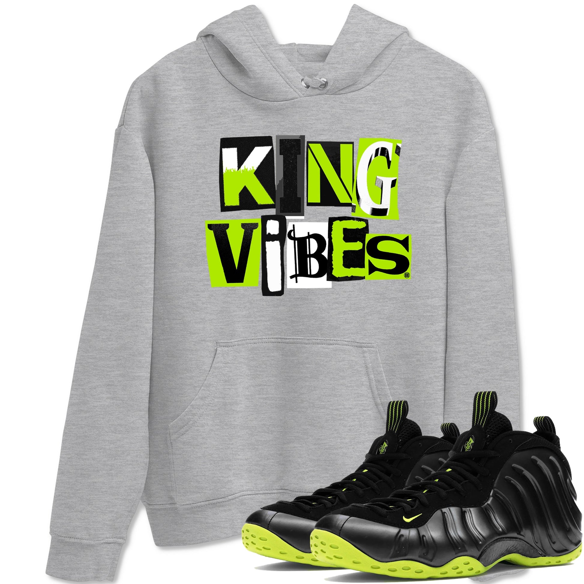 Foams One Black Volt best t shirts to wear with jordans King Vibes sneaker match tees Air Foamposite One Black Volt match shoes to clothes SNRT Sneaker Tees unisex cotton Heather Grey 1 shirts