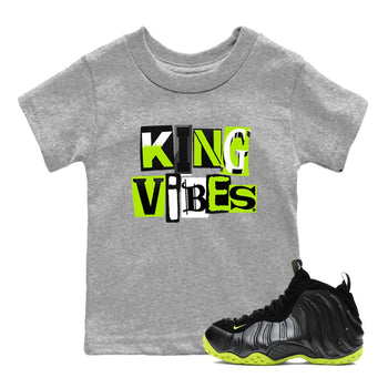 Foams One Black Volt best t shirts to wear with jordans King Vibes sneaker match tees Air Foamposite One Black Volt match shoes to clothes SNRT Sneaker Tees Youth Baby Heather Grey 1 tee