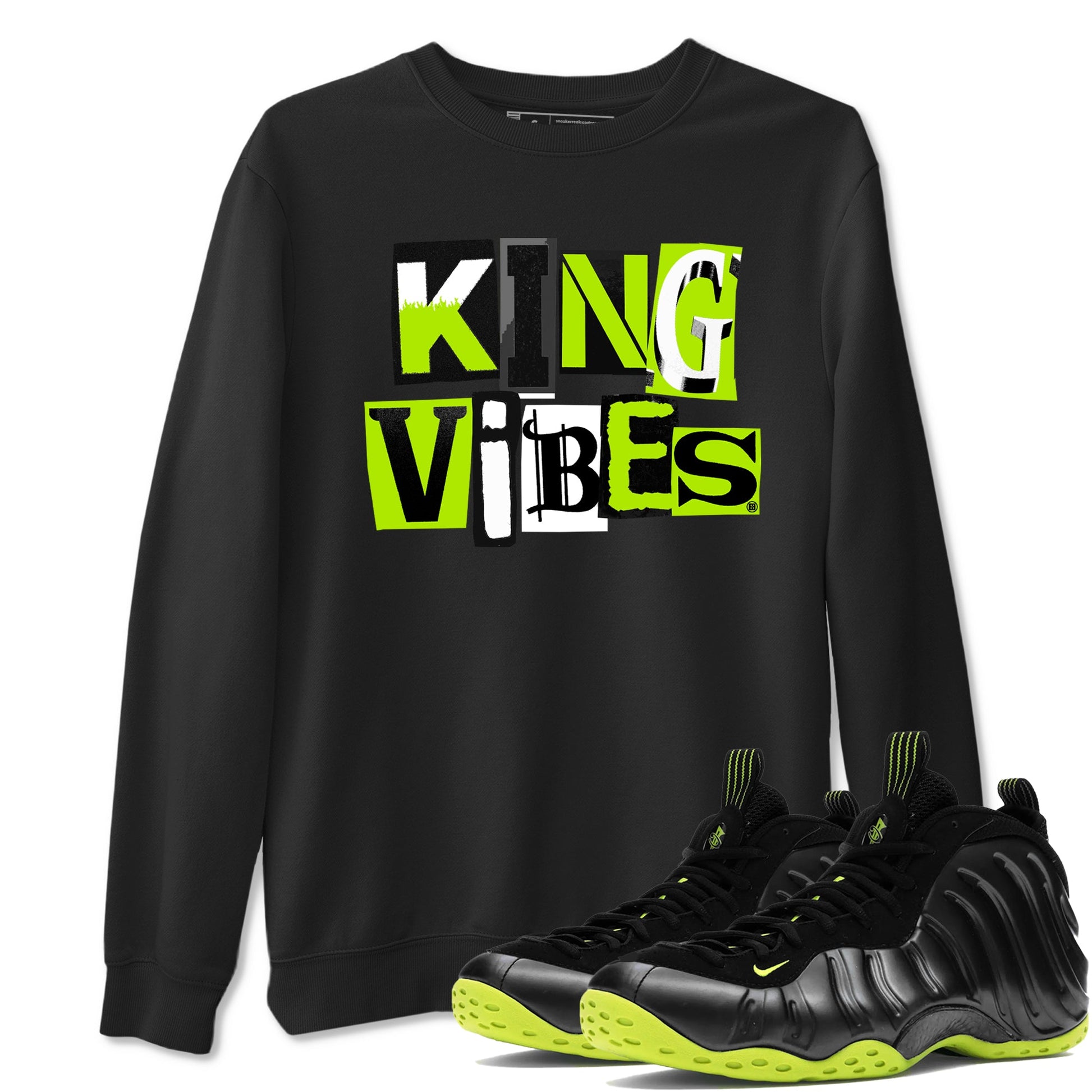 Foams One Black Volt best t shirts to wear with jordans King Vibes sneaker match tees Air Foamposite One Black Volt match shoes to clothes SNRT Sneaker Tees unisex cotton Black 1 shirts