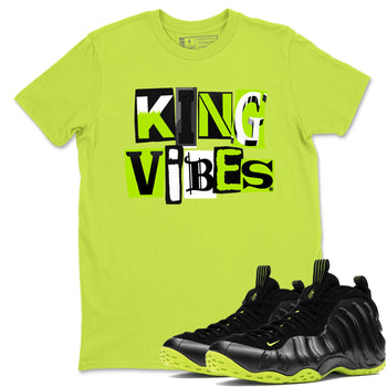 Foams One Black Volt best t shirts to wear with jordans King Vibes sneaker match tees Air Foamposite One Black Volt match shoes to clothes SNRT Sneaker Tees unisex cotton Safety Green 1 shirts