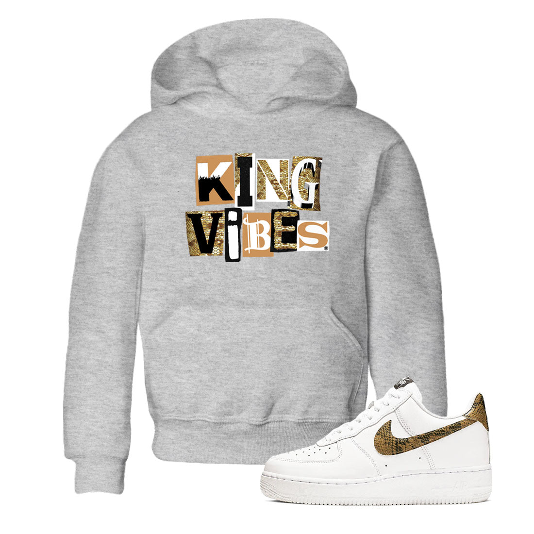 Air Force 1 Ivory Snake shirt to match jordans King Vibes sneaker tees Air Force 1 Ivory Snake SNRT sneaker release tees baby toddler Heather Grey 1 cotton Shirt
