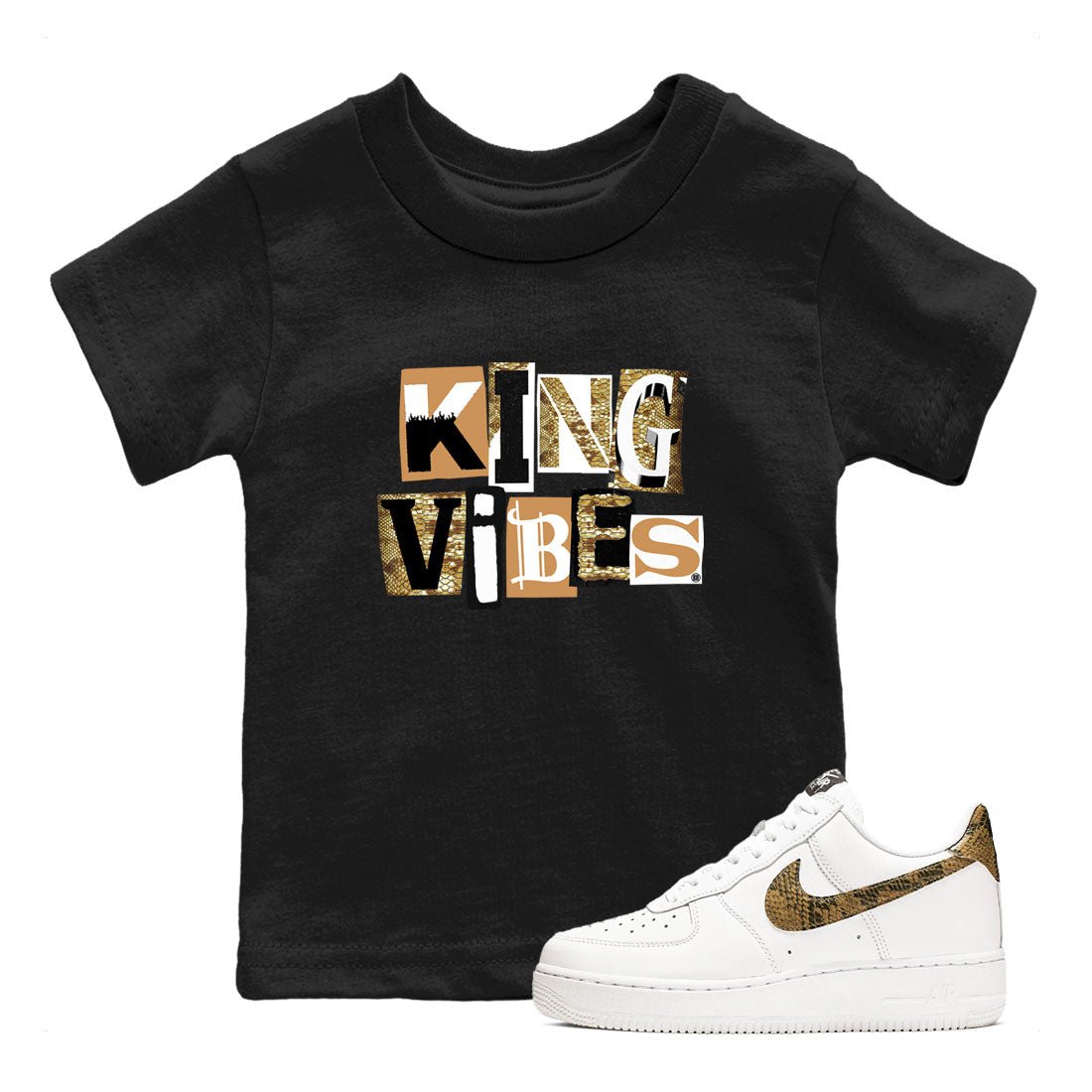 Air Force 1 Ivory Snake shirt to match jordans King Vibes sneaker tees Air Force 1 Ivory Snake SNRT sneaker release tees baby toddler Black 1 cotton Shirt