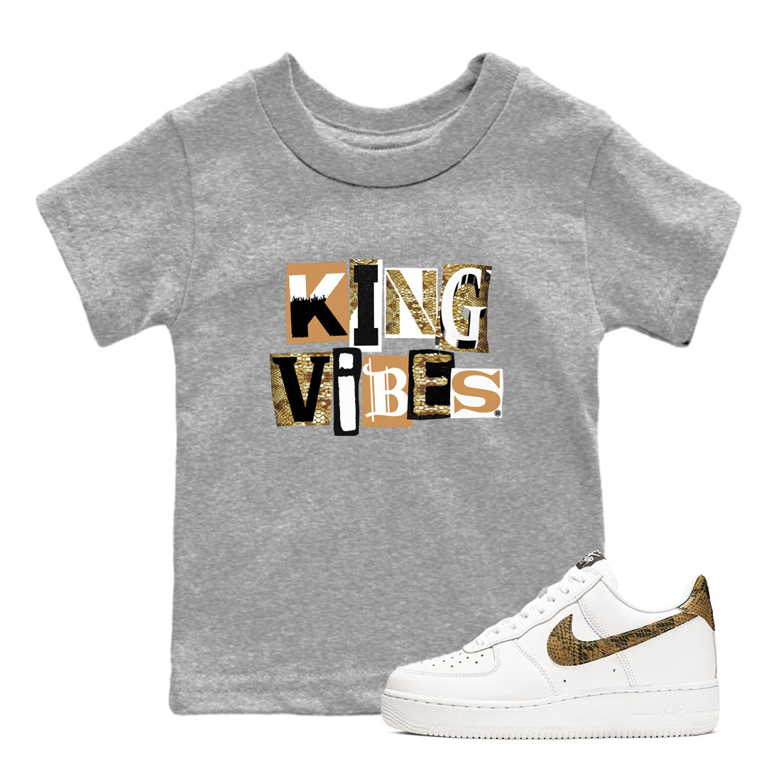 Air Force 1 Ivory Snake shirt to match jordans King Vibes sneaker tees Air Force 1 Ivory Snake SNRT sneaker release tees baby toddler Heather Grey 1 cotton Shirt
