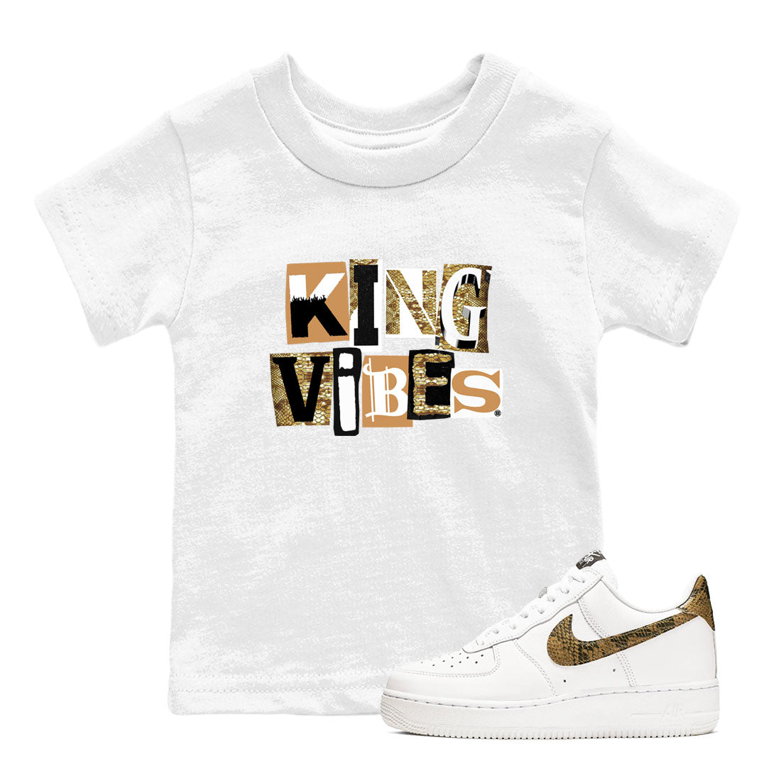 Air Force 1 Ivory Snake shirt to match jordans King Vibes sneaker tees Air Force 1 Ivory Snake SNRT sneaker release tees baby toddler White 1 cotton Shirt